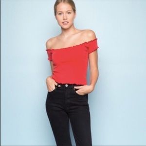 Brandy Melville Red Off the Shoulder Top